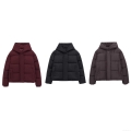 Women's Casual Hooded Padded Jacket 100% Polyester Quilted Warm Winter Coat Loose Fit Outwear For Ladies Black Coffee Wine Red Solid Color Streetwear