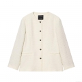 Women's Classic White Tweed Jacket Round Neck Long Sleeve Single Breasted Boucle Textured Coat For Office Daily Commute Elegant Western Style Polyester Outwear