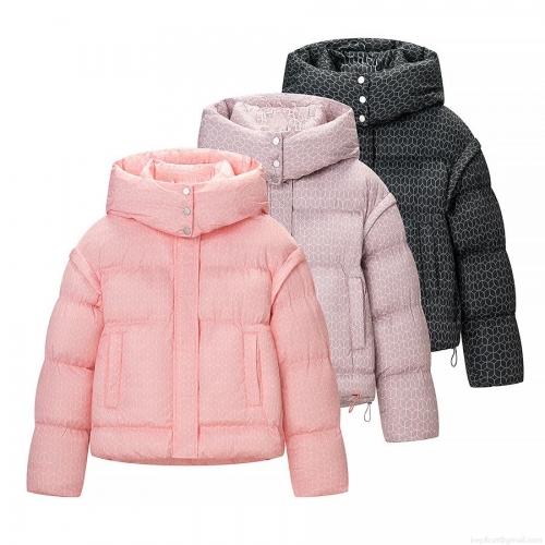Women's Geometric Print Hooded Cotton Padded Jacket Autumn Winter Warm Puffer Outerwear With Pockets Streetwear Style For Women