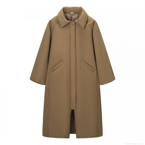 Women's Long Puffer Coat Lapel Collar Solid Color Long Sleeve Polyester Cotton Padded Jacket Streetwear Loose Casual Warm Winter Outerwear
