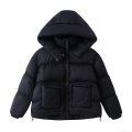 Women's Winter Padded Jacket Thick Hooded Cotton Coat Windproof Warm Quilted Outerwear With Pockets Loose Fit Casual Streetwear Black Puffer Jacket For Lady