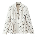 Women's Polka Dot Peplum Blazer Polyester Long Sleeve Lapel Ruffle Hem Jacket Vintage European Streetwear Slim Fit Single Breasted Suit Coat For Party Office