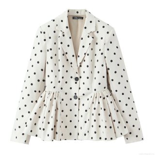 Women's Polka Dot Peplum Blazer Polyester Long Sleeve Lapel Ruffle Hem Jacket Vintage European Streetwear Slim Fit Single Breasted Suit Coat For Party Office