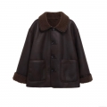 Women's Vintage Faux Fur Shearling Jacket Reversible Double Sided Faux Leather Fleece Coat Single Breasted Lapel Winter Outerwear Streetwear