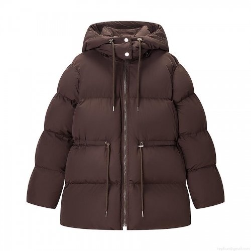 Women's Winter Puffer Jacket Hooded Padded Coat Quilted Windproof Warm Outwear Dark Brown Loose Fit Casual Streetwear Fashion Parka With Drawstring