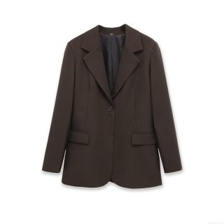 Women's Casual Polyester Blazer Jacket Single Button Long Sleeve Outerwear With Pocket Flaps Professional Office Lady Suit Top For Spring Autumn Deep Brown