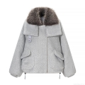 Women's Casual Streetwear Thick Woolen Jacket Coat With Faux Fur Collar Metal Zipper Adjustable Drawstring Hem Warm Winter Mid Length Outwear For Lady