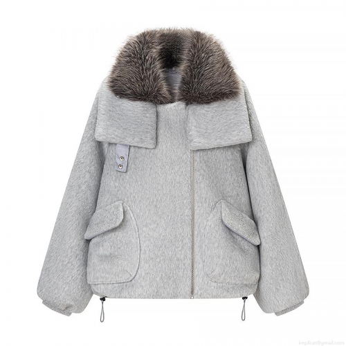 Women's Casual Streetwear Thick Woolen Jacket Coat With Faux Fur Collar Metal Zipper Adjustable Drawstring Hem Warm Winter Mid Length Outwear For Lady