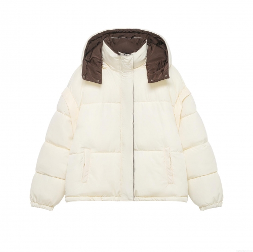 Women's Winter Oversized Puffer Jacket With Detachable Hood Contrast Color Lining Warm Cotton Padded Quilted Coat Fashion Streetwear Outerwear For Women