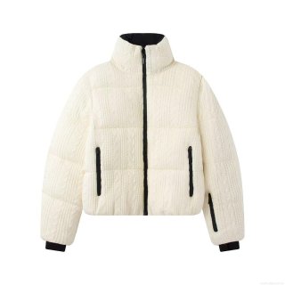 Women's Fashion Cable Knit Puffer Jacket Polyester Silk Cotton Filling Standing Collar Zipper Outerwear White Winter Ski Casual Streetwear Coat
