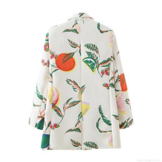 Women's Fruit Print Blazer Jacket Fashion Double Breasted Lapel Outerwear Elegant Polyester Cotton Blend Long Sleeve Coat for Women Streetwear Casual Style