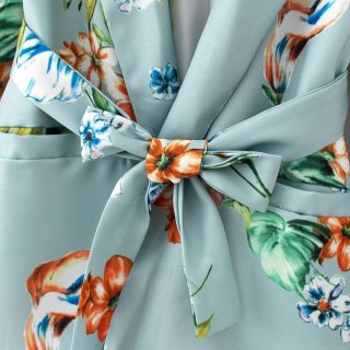 Women's Retro Floral Print Blazer With Belt Long Sleeve Notch Lapel Slimming Waist Tie Commuter Polyester Suit Jacket For Women Casual Spring Autumn Coat
