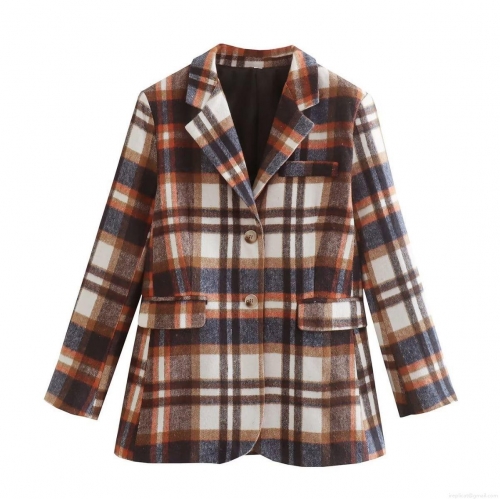 Women's Vintage Checkered Blazer Slim Fit Single Breasted Woolen Feel Plaid Suit Jacket Long Sleeve Casual Commute Streetwear Outerwear
