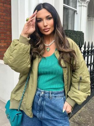 Women's Y2K American Retro Oversized Bomber Jacket 100% Polyester Windproof MA-1 Pilot Coat With Contrast Orange Lining Zip-Up Streetwear Jacket For Ladies