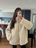Women Sherpa Fleece Jacket High Neck Oversized Zipper Warm Outerwear Casual Winter Faux Fur Coat With Pockets Solid Color Drop Shoulder Streetwear Ladies Fashion Top