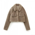 Women's Fashion Teddy Fleece Jacket Short Faux Lamb Wool Coat With Lapel Single Breasted Pockets For Autumn Winter Casual Streetwear Ladies