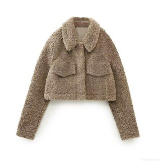 Women's Fashion Teddy Fleece Jacket Short Faux Lamb Wool Coat With Lapel Single Breasted Pockets For Autumn Winter Casual Streetwear Ladies