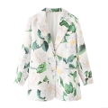 Women's Floral Print Blazer Jacket Polyester Lapel Collar Single Breasted Long Sleeve Casual Outerwear With Pockets European Street Style Fashion