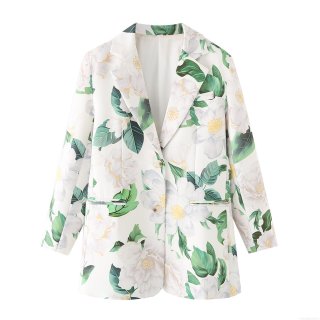 Women's Floral Print Blazer Jacket Polyester Lapel Collar Single Breasted Long Sleeve Casual Outerwear With Pockets European Street Style Fashion