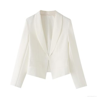 Women's Short Blazer Jacket Solid Color Long Sleeve Lapel Metal Hook Closure Polyester Outerwear For Casual Office Ladies