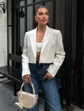 Women's Cropped Long Sleeve Blazer Jacket Minimalist Solid Color Polyester Suit Coat Y2K Streetwear For Casual Office Party Lady