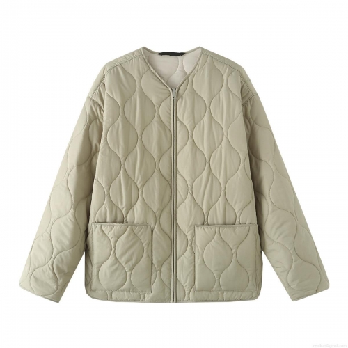 Women's Quilted Jacket Lightweight 100% Polyester Padded Liner Outerwear With Wave Onion Quilting Pattern Zipper Closure Loose Fit Casual Winter Coat For Women Streetwear