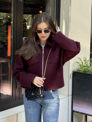 Women Fashion Woolen Jacket Large Pockets Zipper Lapel Casual Streetwear Overcoat Autumn Spring 100 Percent Polyester Coat For Women