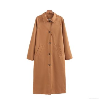 Women's Classic Long Trench Coat Polyester Twill Fabric With Plaid Lining Single-breasted Lapel Windbreaker Autumn Street Style Long Sleeve Outerwear