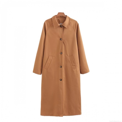 Women's Classic Long Trench Coat Polyester Twill Fabric With Plaid Lining Single-breasted Lapel Windbreaker Autumn Street Style Long Sleeve Outerwear