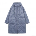 Women Diamond Quilted Extra Long Hooded Cotton Padded Jacket Warm Winter Streetwear Parka Coat Zipper Snap Button Outerwear