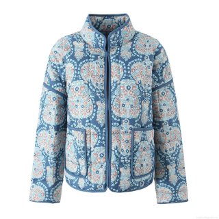Women's Quilted Jacket Polyester Paisley Floral Print Stand Collar Padded Cotton Coat Long Sleeve Retro Streetwear Outerwear For Autumn Winter