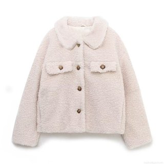 Women's Sherpa Fleece Jacket Autumn Winter Warm Solid Color Lapel Long Sleeve Single Breasted Coat With Pockets Casual Streetwear Outerwear
