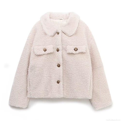 Women's Sherpa Fleece Jacket Autumn Winter Warm Solid Color Lapel Long Sleeve Single Breasted Coat With Pockets Casual Streetwear Outerwear