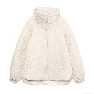 Women's Fashion Flower Shape Quilted Jacket High Neck Button Down Puffer Coat With Polyester Cotton Filling Casual Winter Autumn Streetwear Outerwear For Women