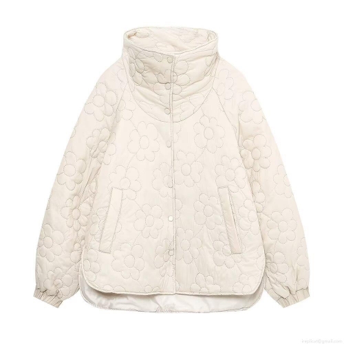 Women's Fashion Flower Shape Quilted Jacket High Neck Button Down Puffer Coat With Polyester Cotton Filling Casual Winter Autumn Streetwear Outerwear For Women