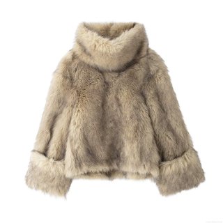 Women's Fashion Faux Fur Jacket Stand Collar Long Sleeve Autumn Winter Warm Loose Coat Chic Streetwear Outwear for Ladies Camel