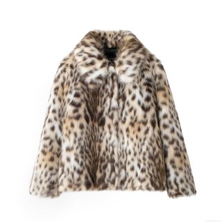 Women's Leopard Print Faux Fur Coat Warm Long Sleeve Outerwear With Turn-down Collar Polyester Faux Fur Jacket For Women Streetwear