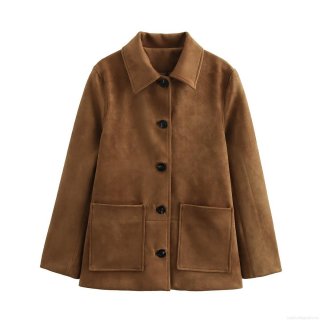 Women's Faux Suede Blazer Jacket Fashion Button Down Lapel Long Sleeve Mid-Length Coat Outerwear For Autumn Winter Streetwear Lady