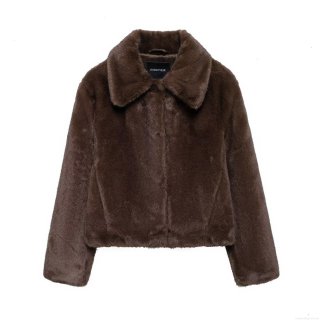 Women's Faux Fur Jacket Solid Color Lapel Collar Zipper Long Sleeve Winter Warm Casual Streetwear Style Short Polyester Coat