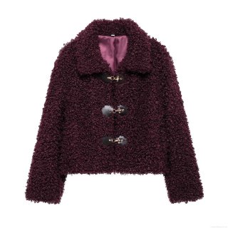 Women's Fashion Faux Lamb Wool Fleece Jacket Lapel Collar Long Sleeve Coat With Metal Buckle Warm Solid Color Streetwear Outerwear For Women Winter