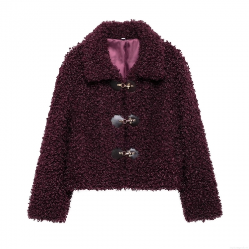 Women's Fashion Faux Lamb Wool Fleece Jacket Lapel Collar Long Sleeve Coat With Metal Buckle Warm Solid Color Streetwear Outerwear For Women Winter