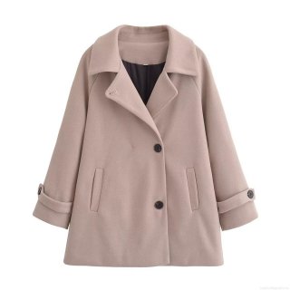 Women's Winter Fashion Lapel Single Breasted Woolen Coat Solid Color Long Sleeve Polyester Blend Warm Overcoat For Daily Streetwear
