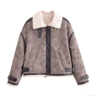 Women's Winter Biker Jacket Faux Suede Aviator Coat With Faux Lambswool Lining Thick Warm Long Sleeve Outerwear For Ladies Fashion Street Style Biker Outerwear