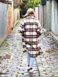 Women's Extra Long Plaid Woolen Coat Lapel Single Breasted Loose Winter Warm Overcoat Streetwear Polyester Jacket For Women