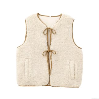 Women's Sherpa Fleece Vest Fashion Contrast Piping Tie Front Waistcoat Sleeveless Warm Sherpa Jacket For Winter Daily Wear