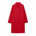 Women's Winter Woolen Blend Long Overcoat Featuring Doll Collar And Loose Long Sleeve Red Jacket For Streetwear Fashion Thick Warm Outwear Solid Color Coat With Buttons