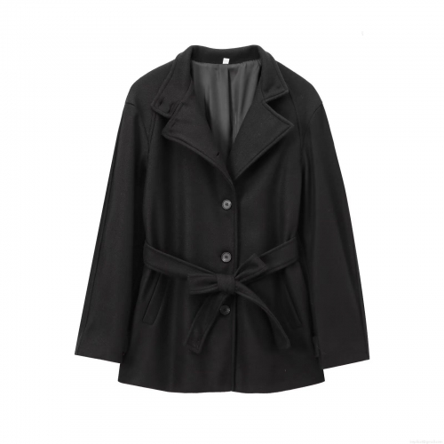 Women's Fashion Lapel Woolen Overcoat Winter Mid-length Solid Color Trench Coat With Belt Polyester Blend Long Sleeve Warm Jacket Outerwear For Ladies
