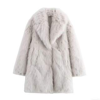 Women Fashion Faux Fur Coat Long Sleeve Lapel Winter Jacket Thick Warm Oversized Outerwear Streetwear Solid Color Overcoat For Women