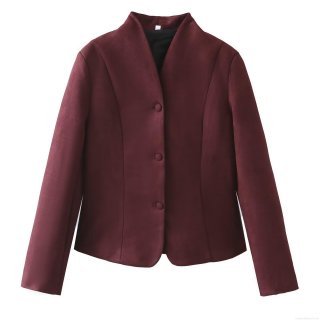 Women's Slim Fit Faux Suede Jacket Stand Collar Long Sleeve Solid Color Button Up Short Coat Streetwear Outerwear Autumn Winter Spring Burgundy