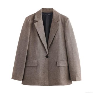 Women's Long Sleeve Blazer Jacket Polyester Single Button Notch Lapel Textured Solid Color Office Commute Elegant Streetwear Outwear Coat